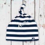 Babymütze mit Knoten blau/weiß