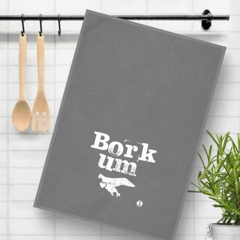 Maritimes Geschirrtuch Borkum grau