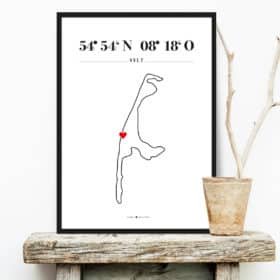 Sylt Poster mit Silhouette und Koordinaten - NORDIG Inselliebe