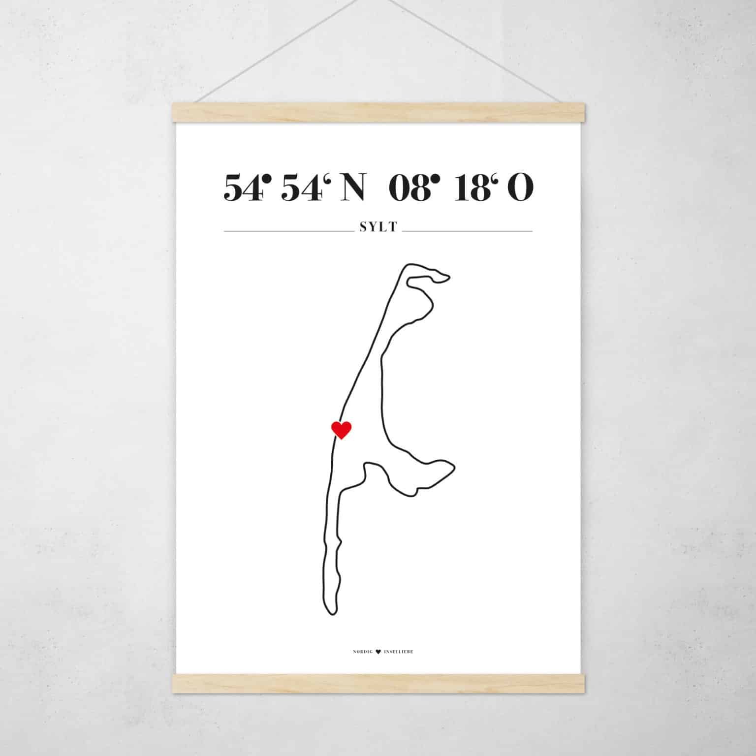 Sylt Poster mit Silhouette und Koordinaten - NORDIG Inselliebe